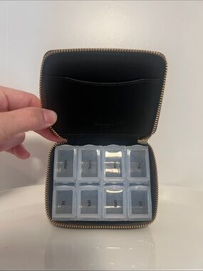 Coach Brown Signature Zip Cosmetic Jewelry Pill Case with Gold Hardware